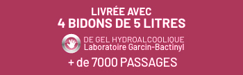 Livrée avec 4 bidons de 5 litres de gel hydroalcoolique - Laboratoire Garcin-Bactinyl.+ de 7000 passages.